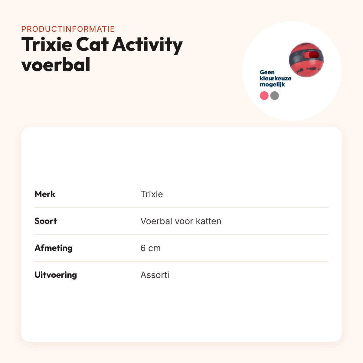 Trixie Cat Activity voerbal kat assorti 6 cm – verstelbare opening – productinformatie