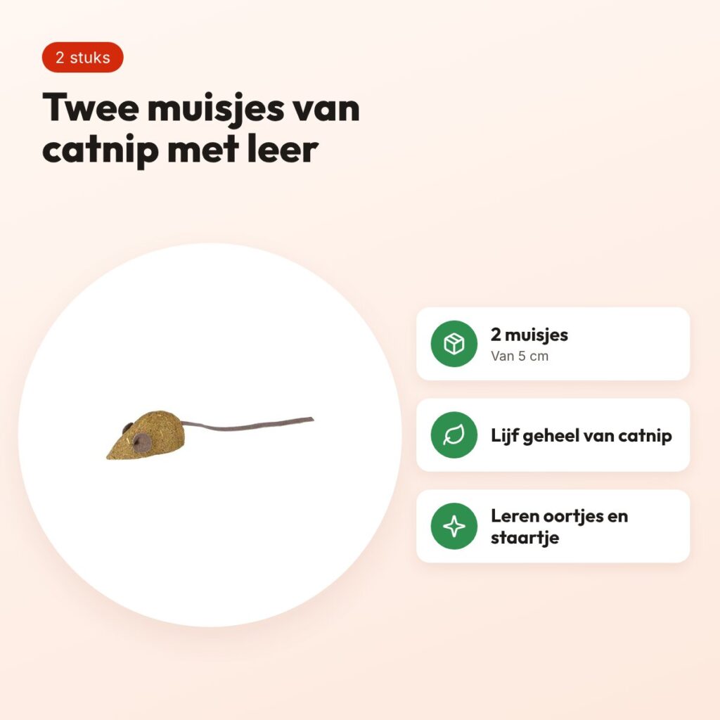 Trixie catnipmuizen 5 cm – 2 stuks, van catnip en leer – voordelen