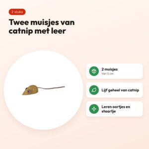 Trixie catnipmuizen 5 cm – 2 stuks, van catnip en leer – voordelen
