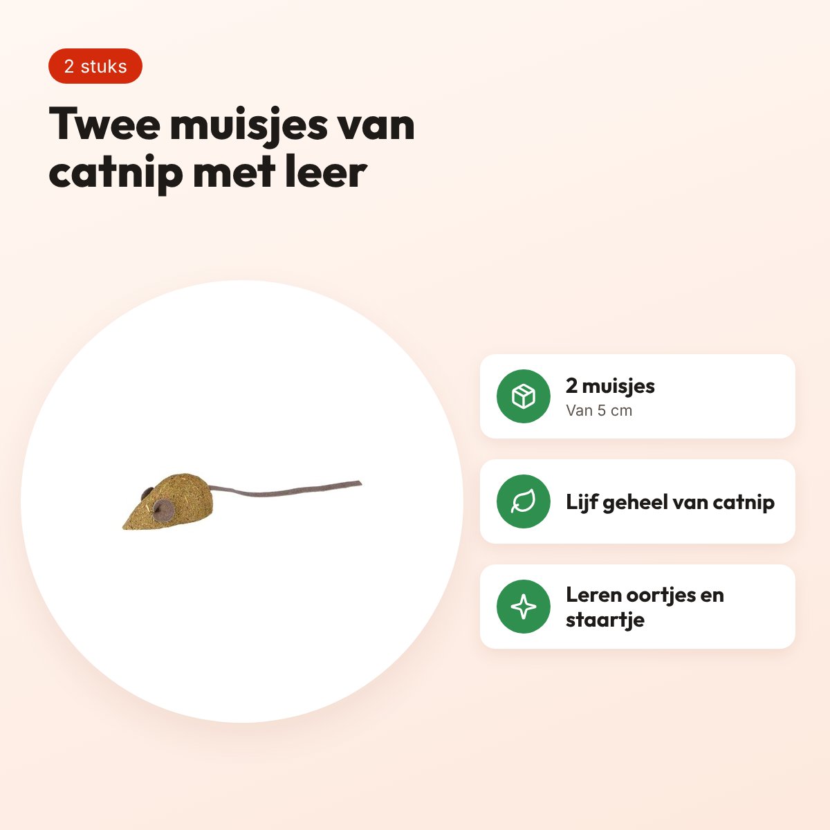 Trixie catnipmuizen 5 cm – 2 stuks, van catnip en leer – voordelen