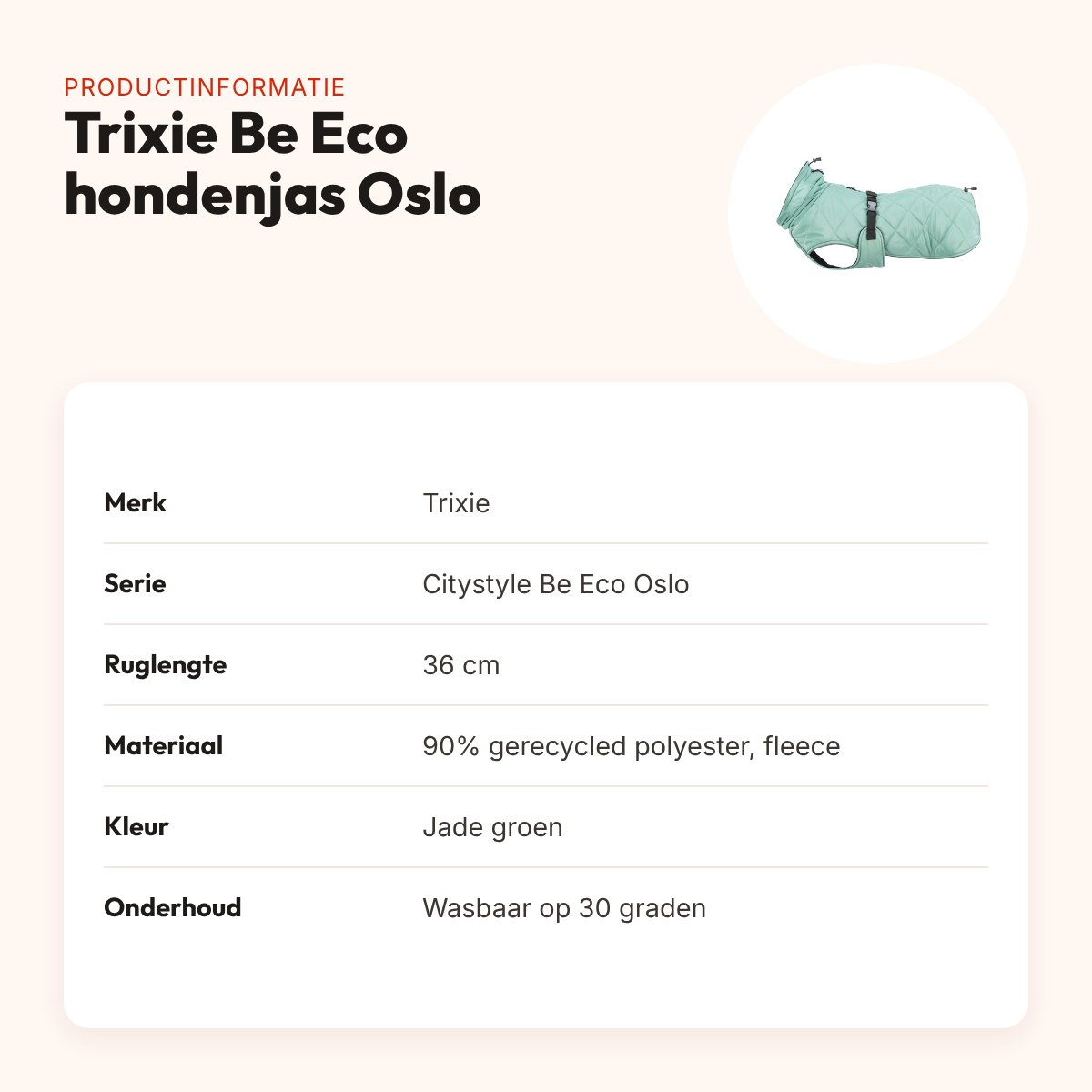 Trixie Citystyle Be Eco hondenjas Oslo jade groen 36 cm – gerecycled – productinformatie