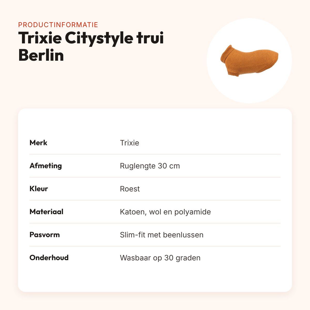 Trixie Citystyle hondentrui Berlin roest 30 cm – slim-fit, met kraag – productinformatie