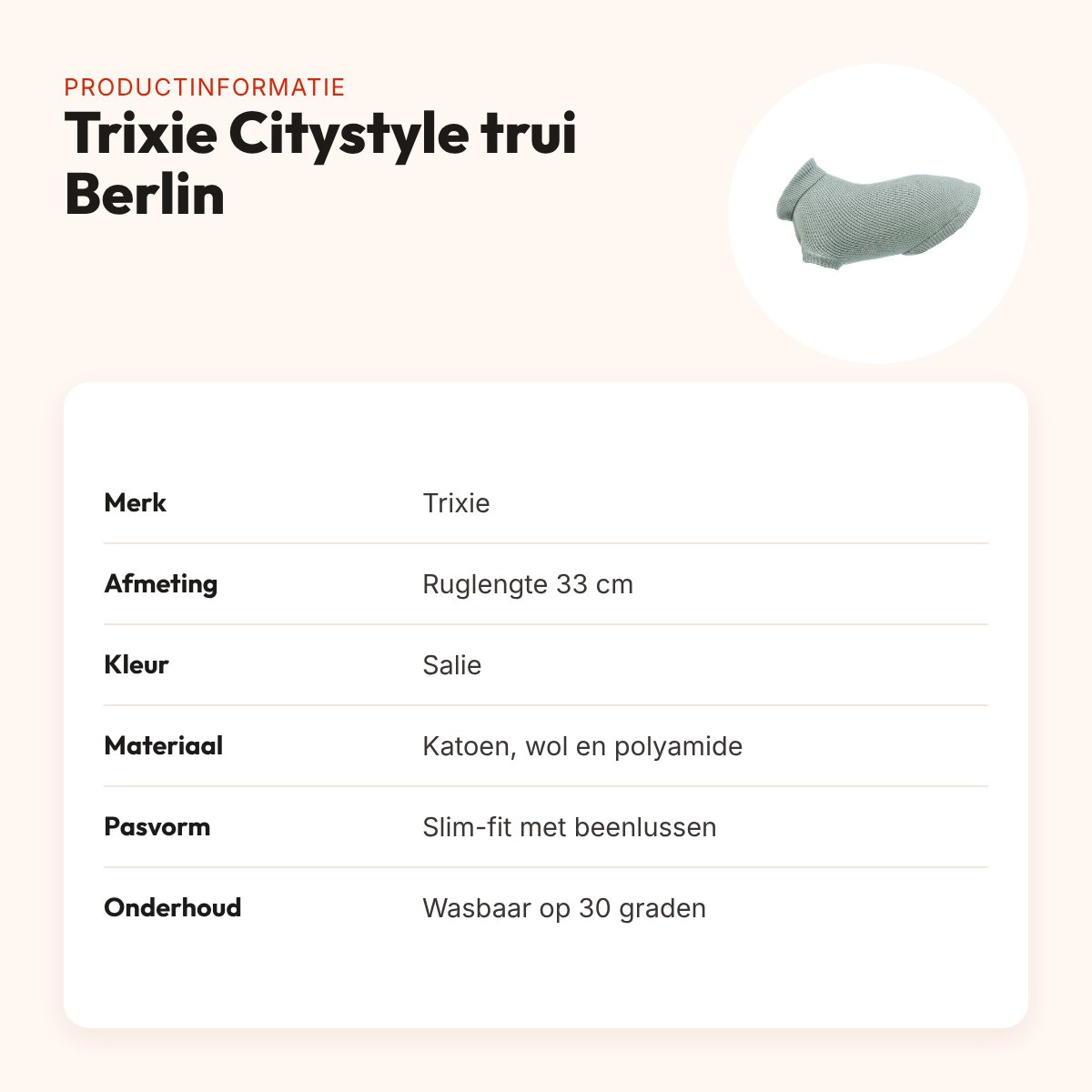 Trixie Citystyle hondentrui Berlin salie 33 cm – slim-fit, met kraag – productinformatie
