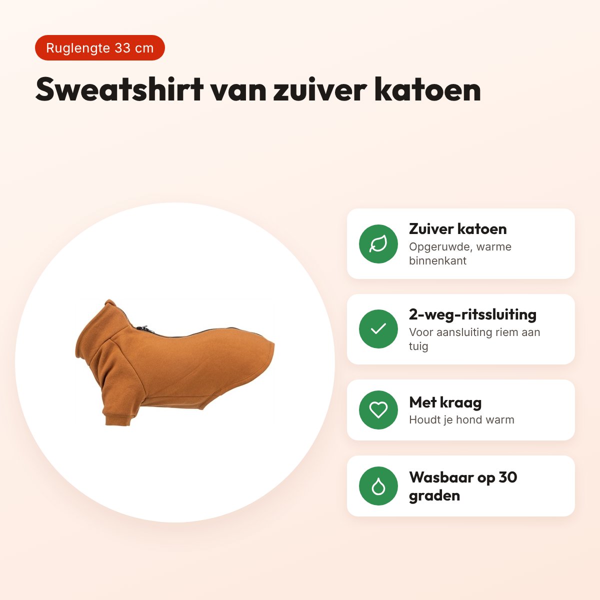 Trixie Citystyle hondentrui sweatshirt Amsterdam roest 33 cm – 100% katoen – voordelen