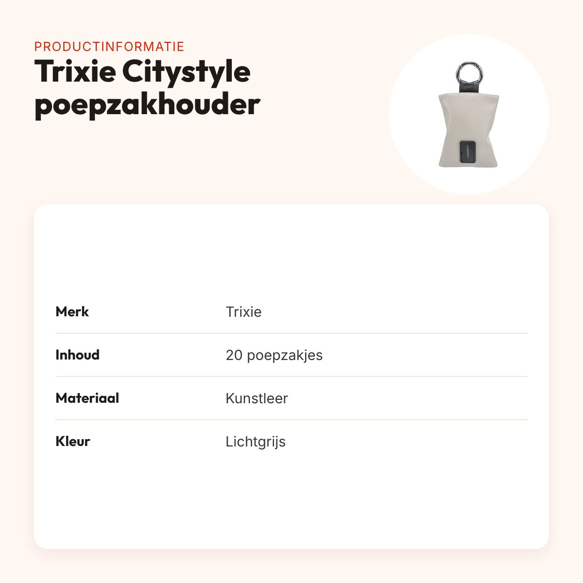 Trixie Citystyle poepzakhouder lichtgrijs – kunstleer, met 20 poepzakjes – productinformatie