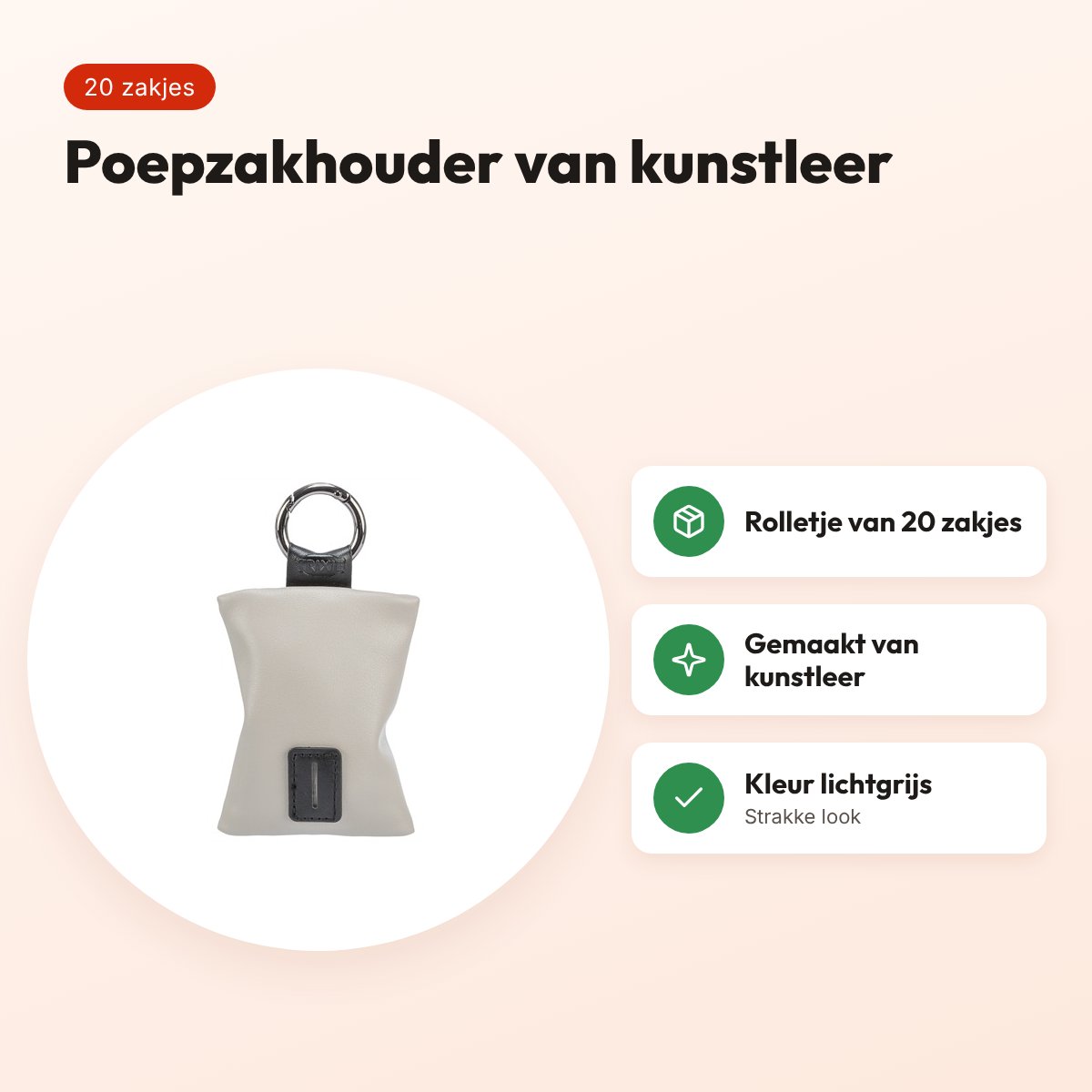 Trixie Citystyle poepzakhouder lichtgrijs – kunstleer, met 20 poepzakjes – voordelen