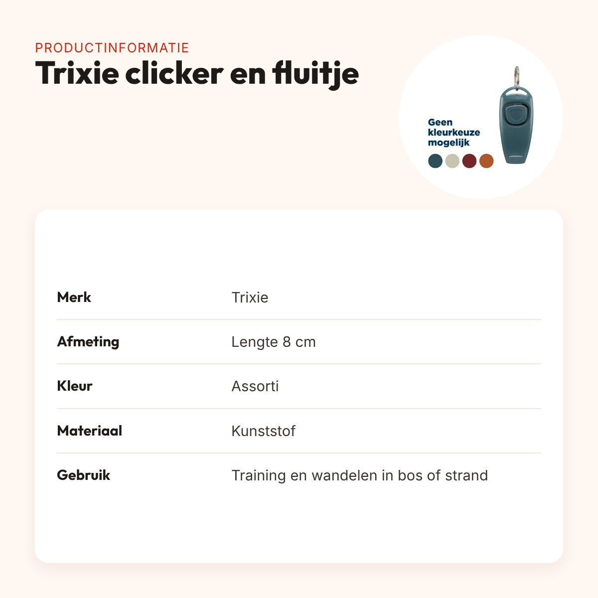 Trixie clicker en hondenfluitje in één, kunststof 8 cm assorti – productinformatie
