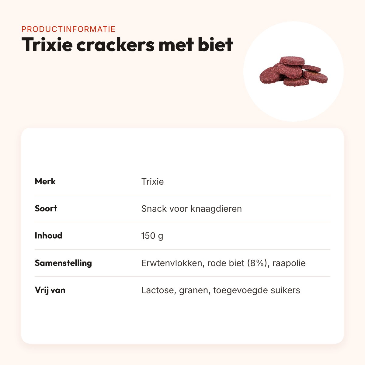 Trixie crackers met biet 150 g – snack voor knaagdieren – productinformatie