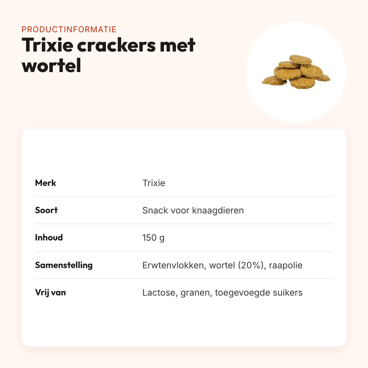 Trixie crackers met wortel 150 g – snack voor knaagdieren – productinformatie