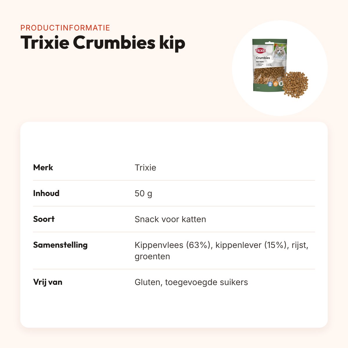 Trixie Crumbies kattensnack met kip 50 g – met taurine – productinformatie