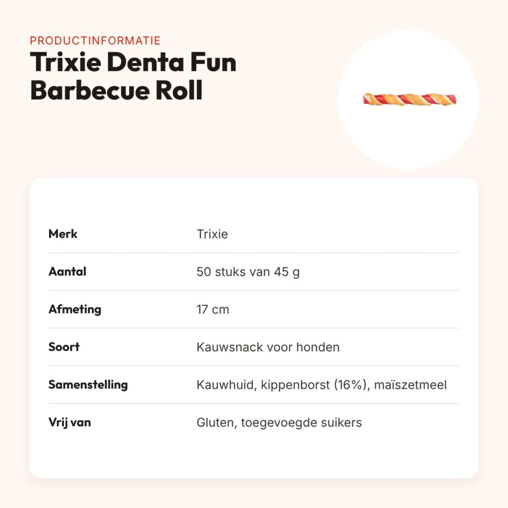 Trixie Denta Fun Barbecue Roll kippenborst 17 cm 45 g – 50 stuks – productinformatie