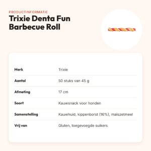 Trixie Denta Fun Barbecue Roll kippenborst 17 cm 45 g – 50 stuks – productinformatie