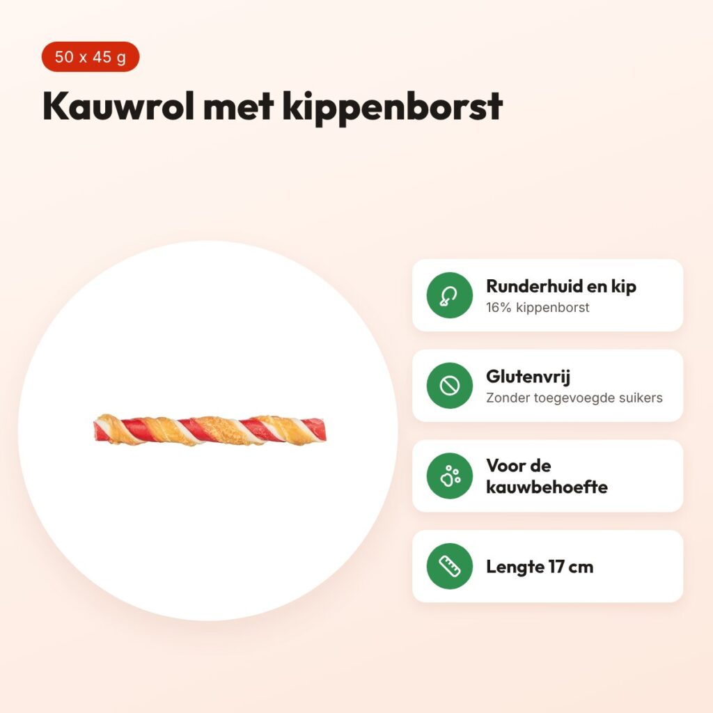Trixie Denta Fun Barbecue Roll kippenborst 17 cm 45 g – 50 stuks – voordelen