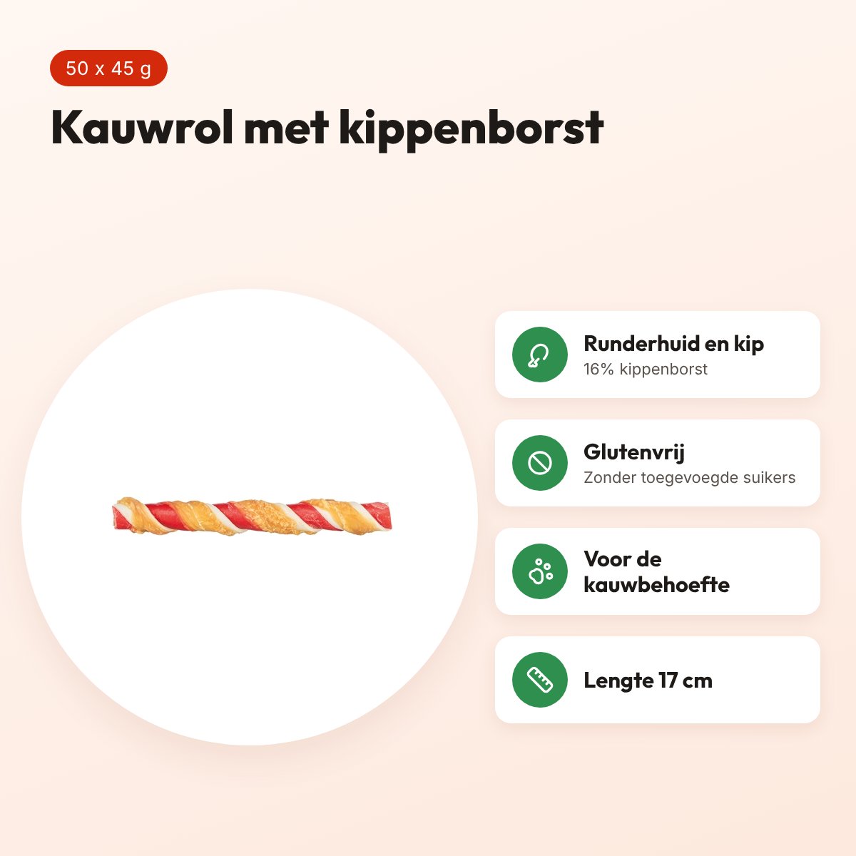Trixie Denta Fun Barbecue Roll kippenborst 17 cm 45 g – 50 stuks – voordelen