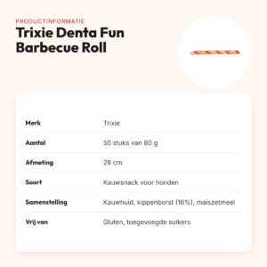 Trixie Denta Fun Barbecue Roll kippenborst 28 cm 80 g – 50 stuks – productinformatie