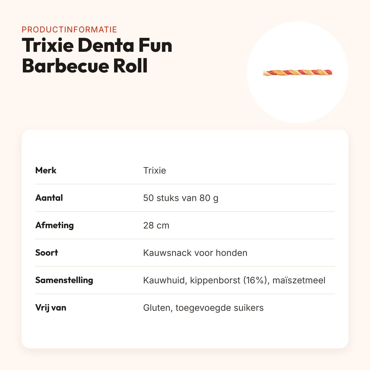 Trixie Denta Fun Barbecue Roll kippenborst 28 cm 80 g – 50 stuks – productinformatie
