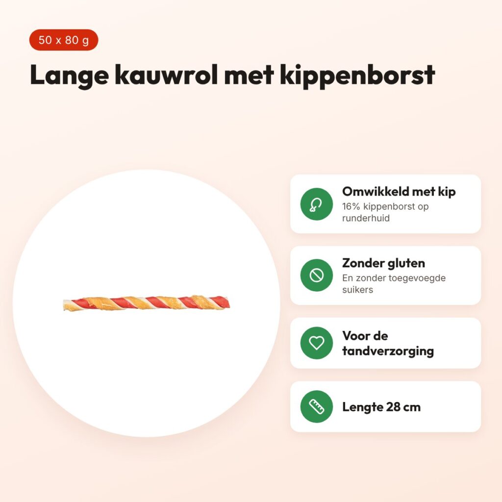 Trixie Denta Fun Barbecue Roll kippenborst 28 cm 80 g – 50 stuks – voordelen