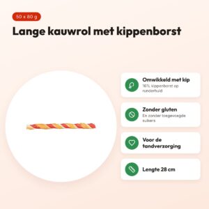 Trixie Denta Fun Barbecue Roll kippenborst 28 cm 80 g – 50 stuks – voordelen