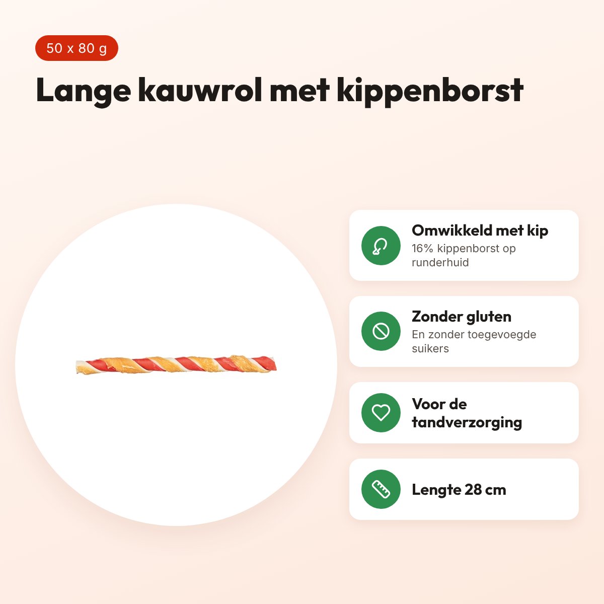 Trixie Denta Fun Barbecue Roll kippenborst 28 cm 80 g – 50 stuks – voordelen