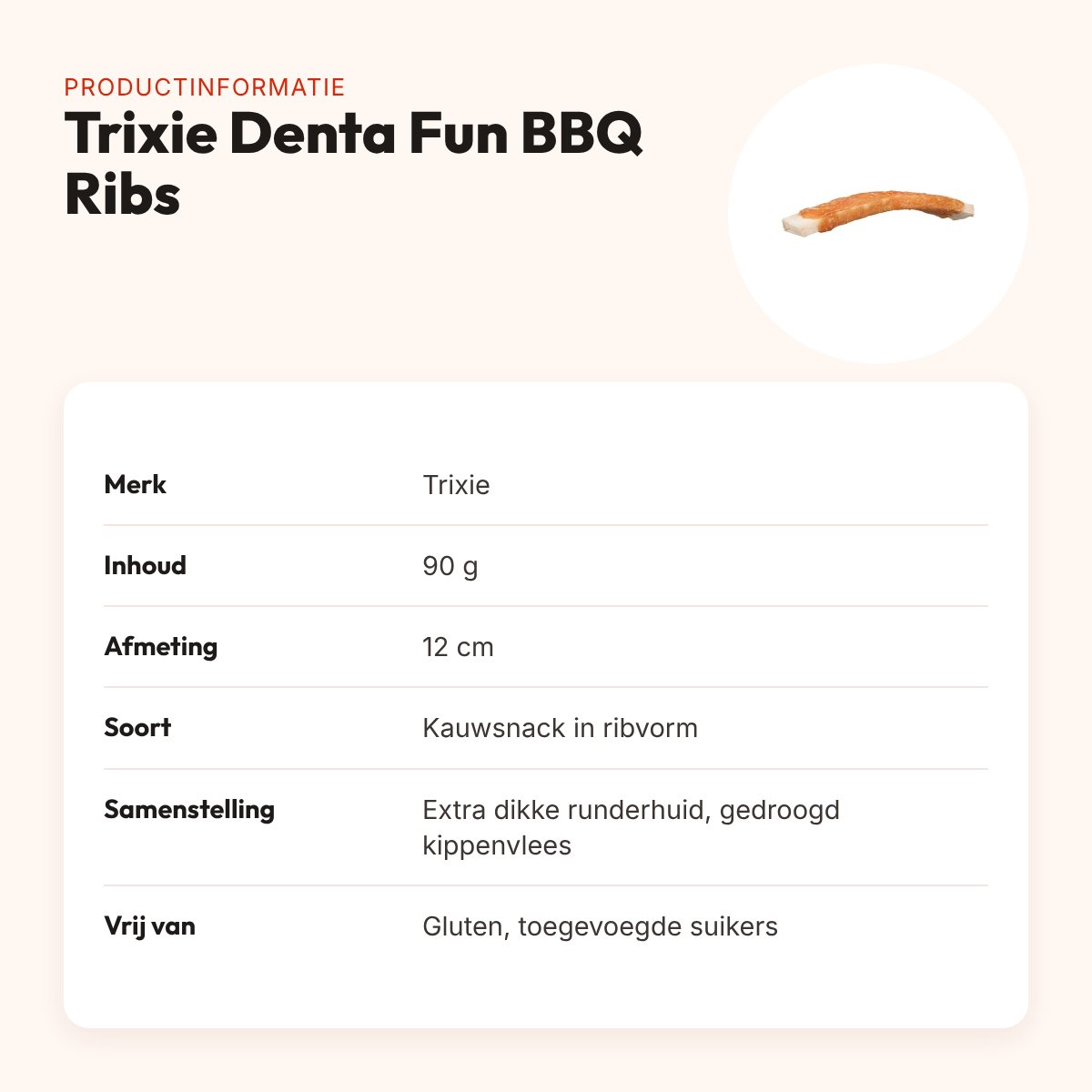 Trixie Denta Fun BBQ Ribs 12 cm 90 g – kauwsnack van runderhuid en kip – productinformatie