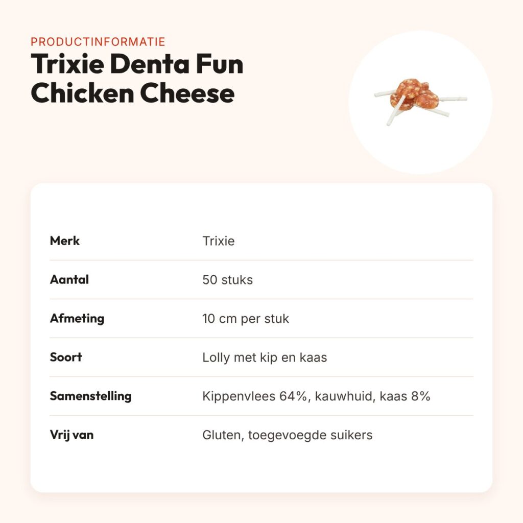 Trixie Denta Fun Chicken Cheese Lolly 10 cm – kip en kaas, 50 stuks – productinformatie