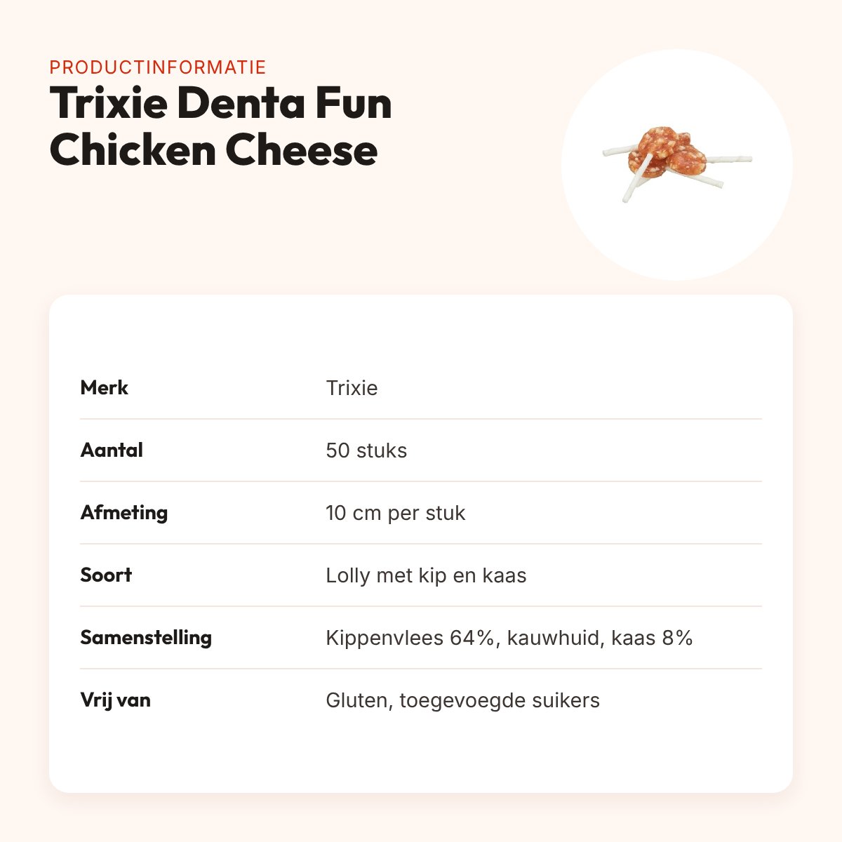 Trixie Denta Fun Chicken Cheese Lolly 10 cm – kip en kaas, 50 stuks – productinformatie