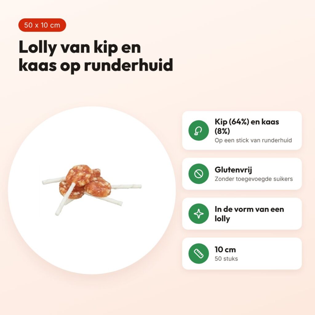 Trixie Denta Fun Chicken Cheese Lolly 10 cm – kip en kaas, 50 stuks – voordelen