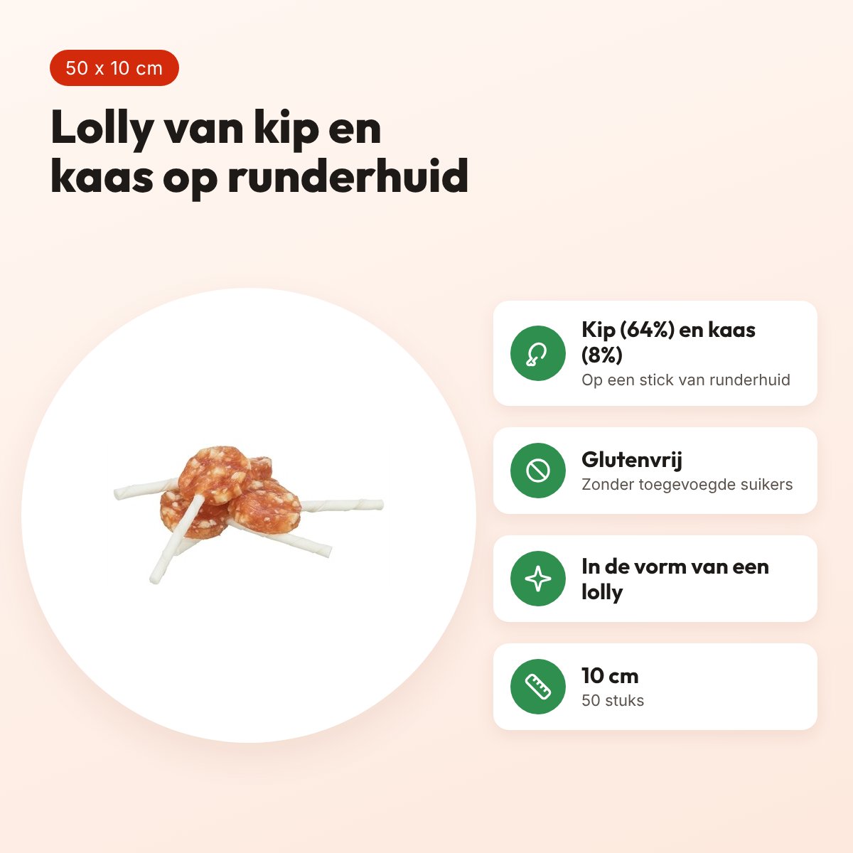 Trixie Denta Fun Chicken Cheese Lolly 10 cm – kip en kaas, 50 stuks – voordelen