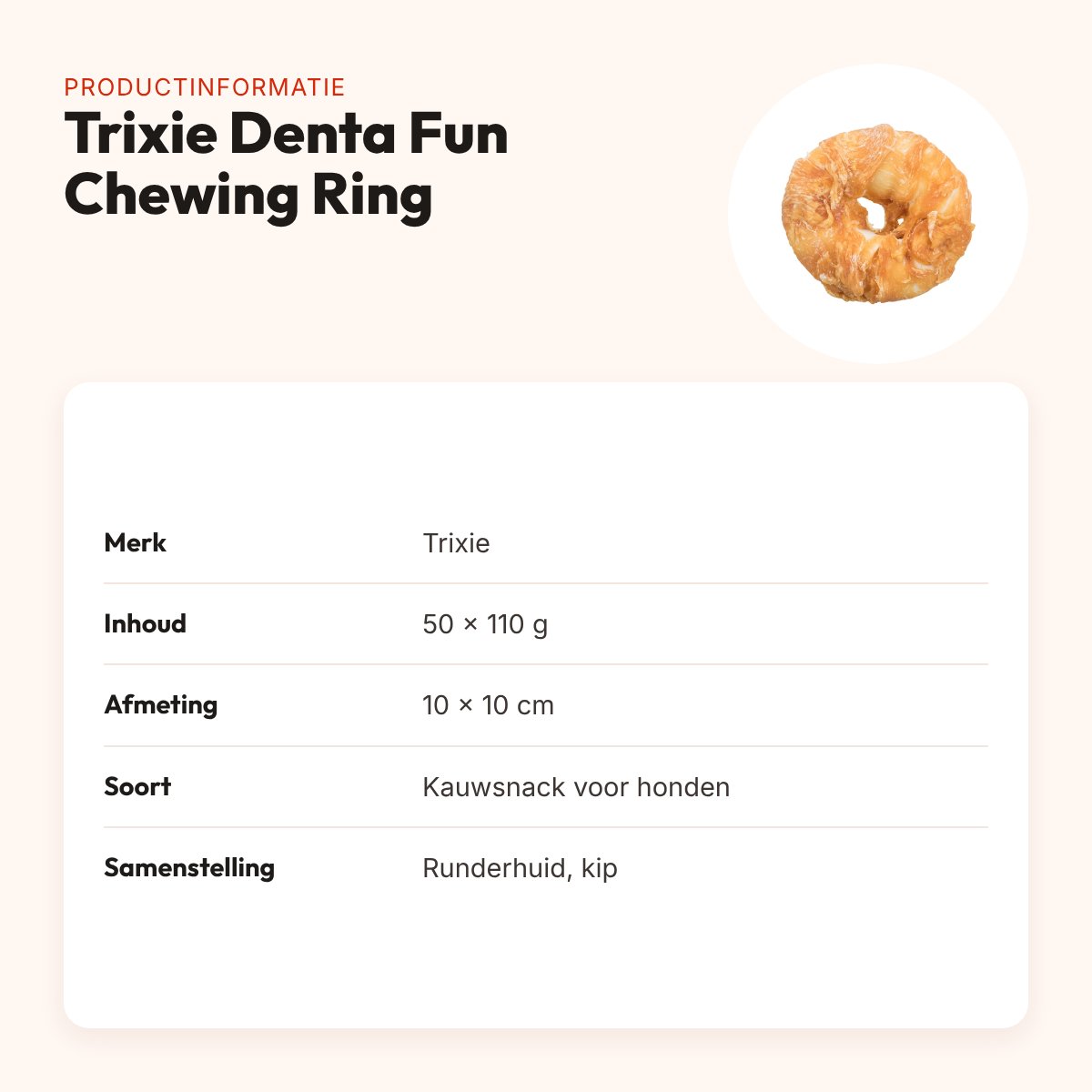 Trixie Denta Fun Chicken Chewing Ring 10 x 10 cm 50 x 110 g – los – productinformatie
