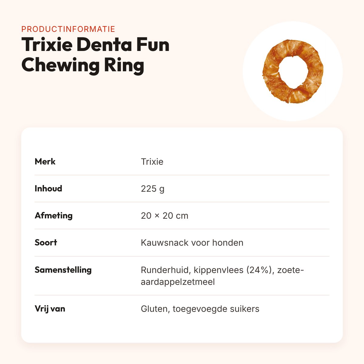 Trixie Denta Fun Chicken Chewing Ring 20 x 20 cm 225 g – grote honden – productinformatie