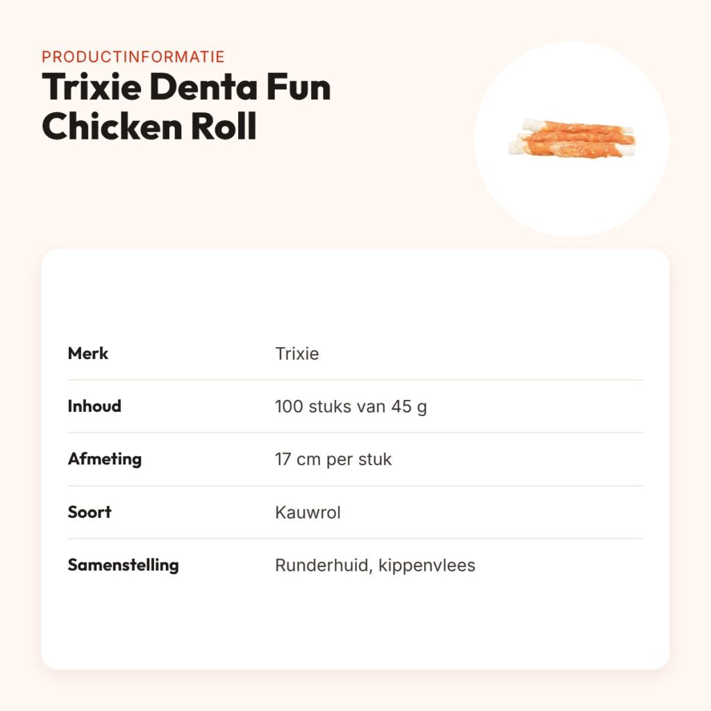 Trixie Denta Fun Chicken Chewing Roll 17 cm 45 g – runderhuid, 100 stuks – productinformatie