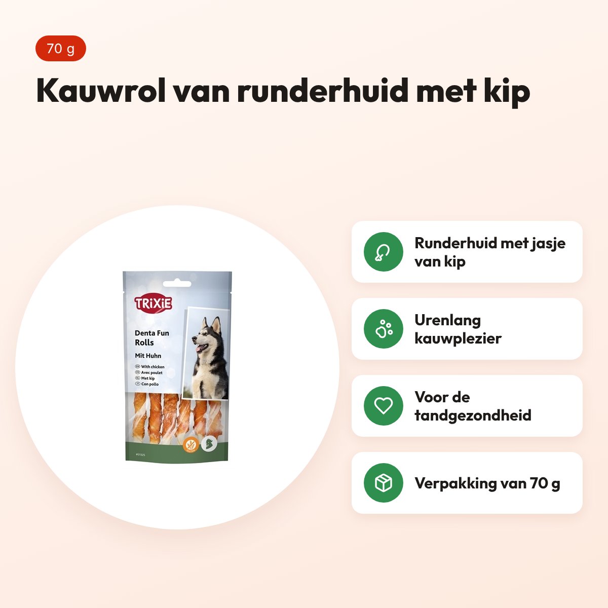 Trixie Denta Fun Chicken Chewing Rolls 70 g – runderhuid met kip – voordelen