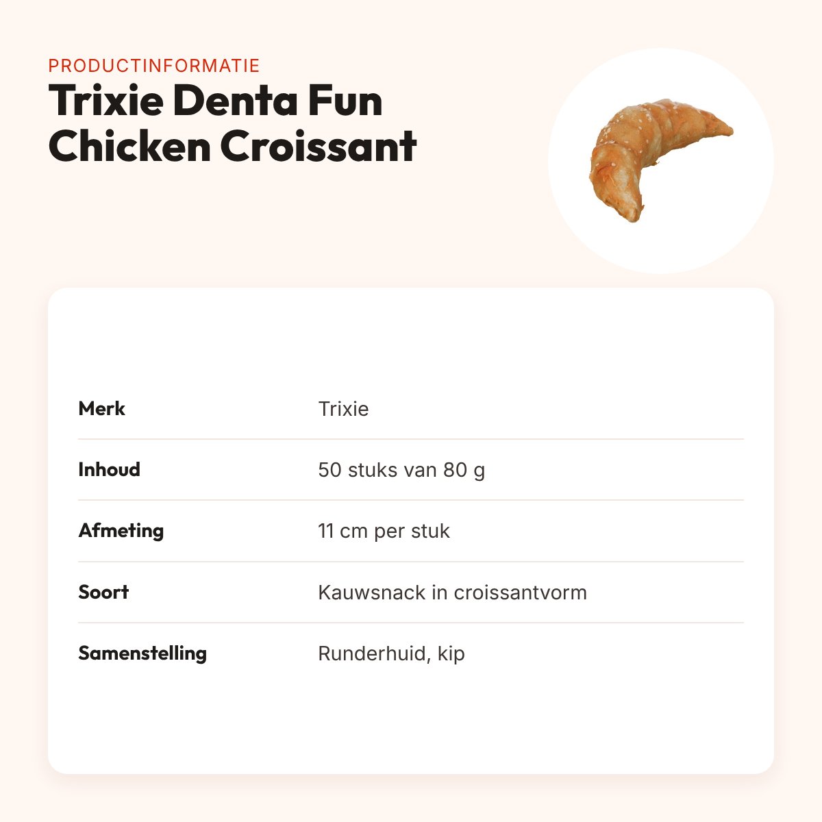 Trixie Denta Fun Chicken Croissant 11 cm – runderhuid met kip, 50 stuks – productinformatie