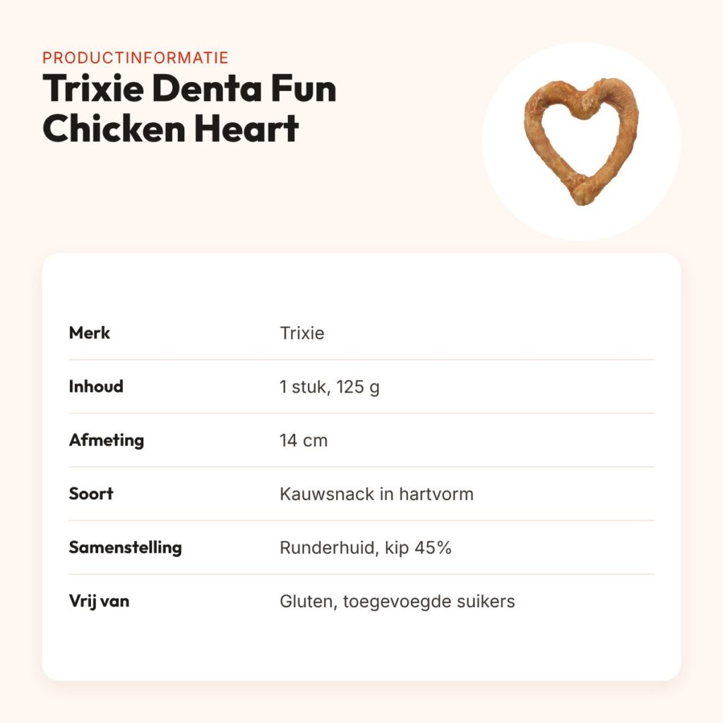 Trixie Denta Fun Chicken Heart 14 cm – runderhuid met kip, 125 g – productinformatie