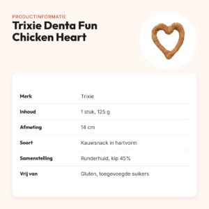 Trixie Denta Fun Chicken Heart 14 cm – runderhuid met kip, 125 g – productinformatie