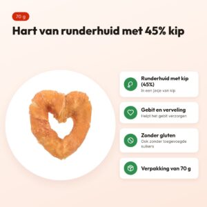 Trixie Denta Fun Chicken Heart 70 g – kauwsnack van runderhuid en kip – voordelen