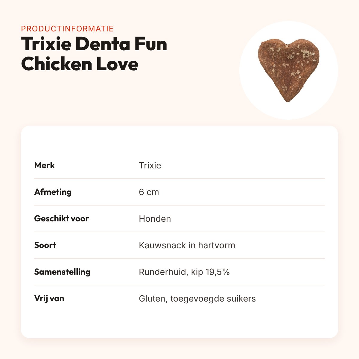 Trixie Denta Fun Chicken Love hartje 6 cm – runderhuid met kip – productinformatie
