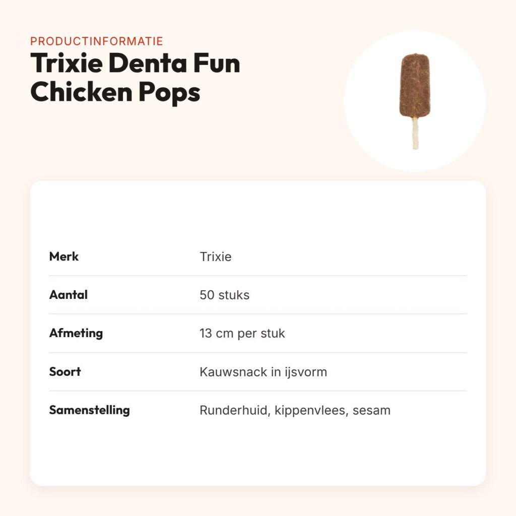 Trixie Denta Fun Chicken Pops 13 cm – ijsjes van runderhuid en kip, 50 st – productinformatie