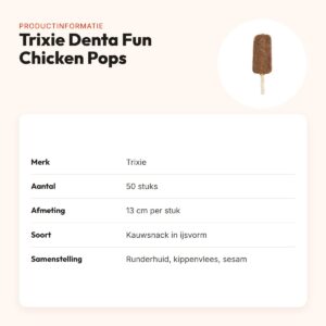 Trixie Denta Fun Chicken Pops 13 cm – ijsjes van runderhuid en kip, 50 st – productinformatie