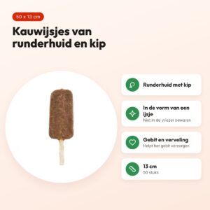 Trixie Denta Fun Chicken Pops 13 cm – ijsjes van runderhuid en kip, 50 st – voordelen