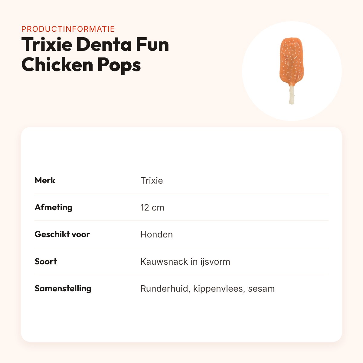 Trixie Denta Fun Chicken Pops met kip en sesam 12 cm – kauwsnack – productinformatie