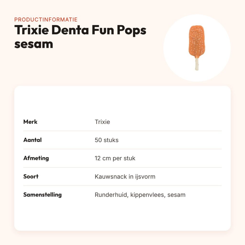 Trixie Denta Fun Chicken Pops sesam 12 cm – ijsjes van runderhuid, 50 stuks – productinformatie