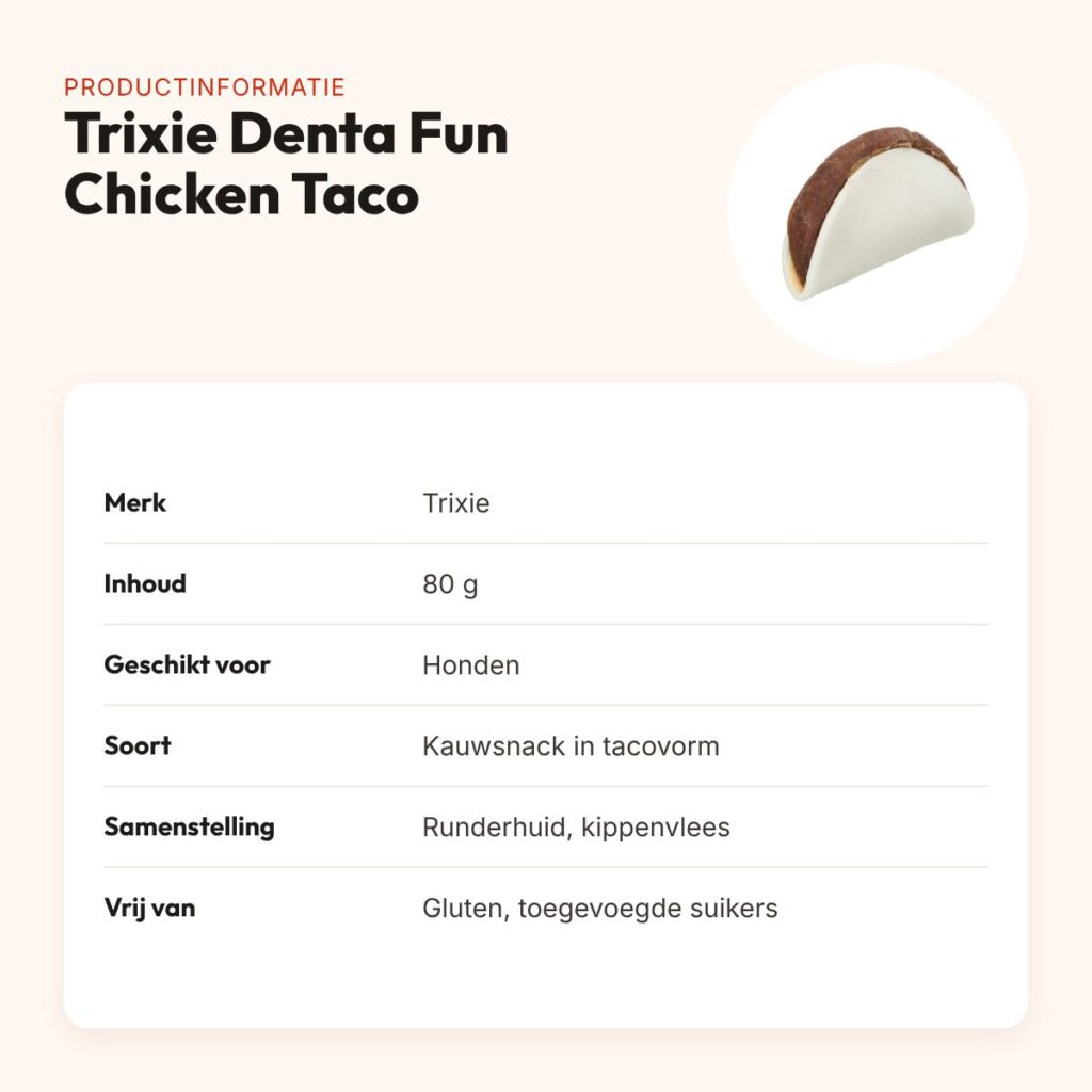 Trixie Denta Fun Chicken Taco 80 g – kauwsnack van runderhuid met kip – productinformatie