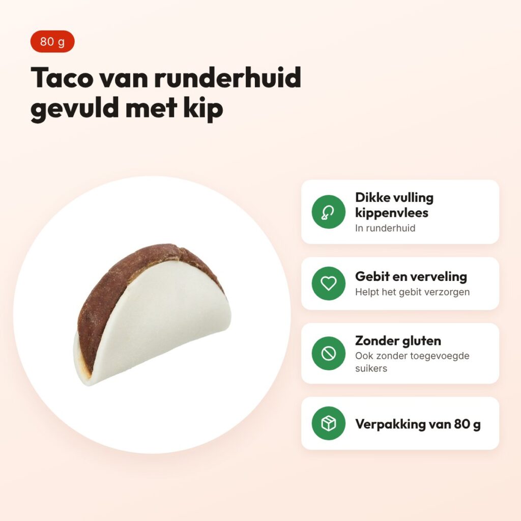 Trixie Denta Fun Chicken Taco 80 g – kauwsnack van runderhuid met kip – voordelen