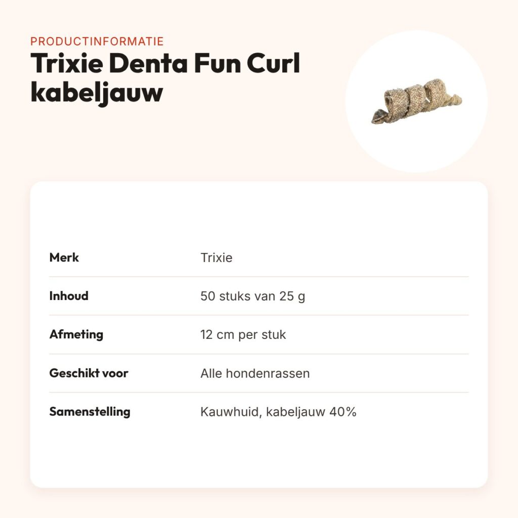 Trixie Denta Fun Curl wokkel met kabeljauw 12 cm – 25 g, 50 stuks – productinformatie