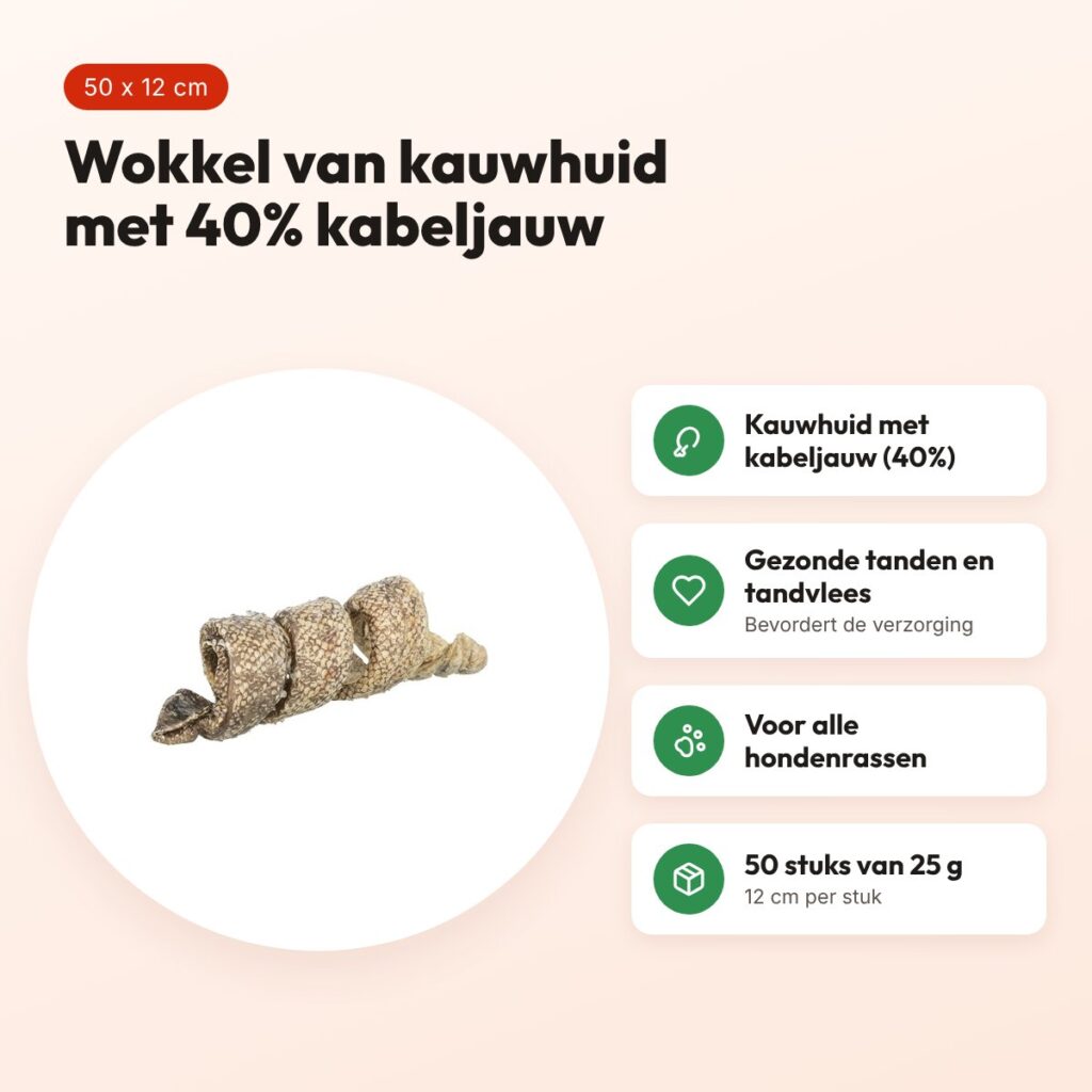 Trixie Denta Fun Curl wokkel met kabeljauw 12 cm – 25 g, 50 stuks – voordelen