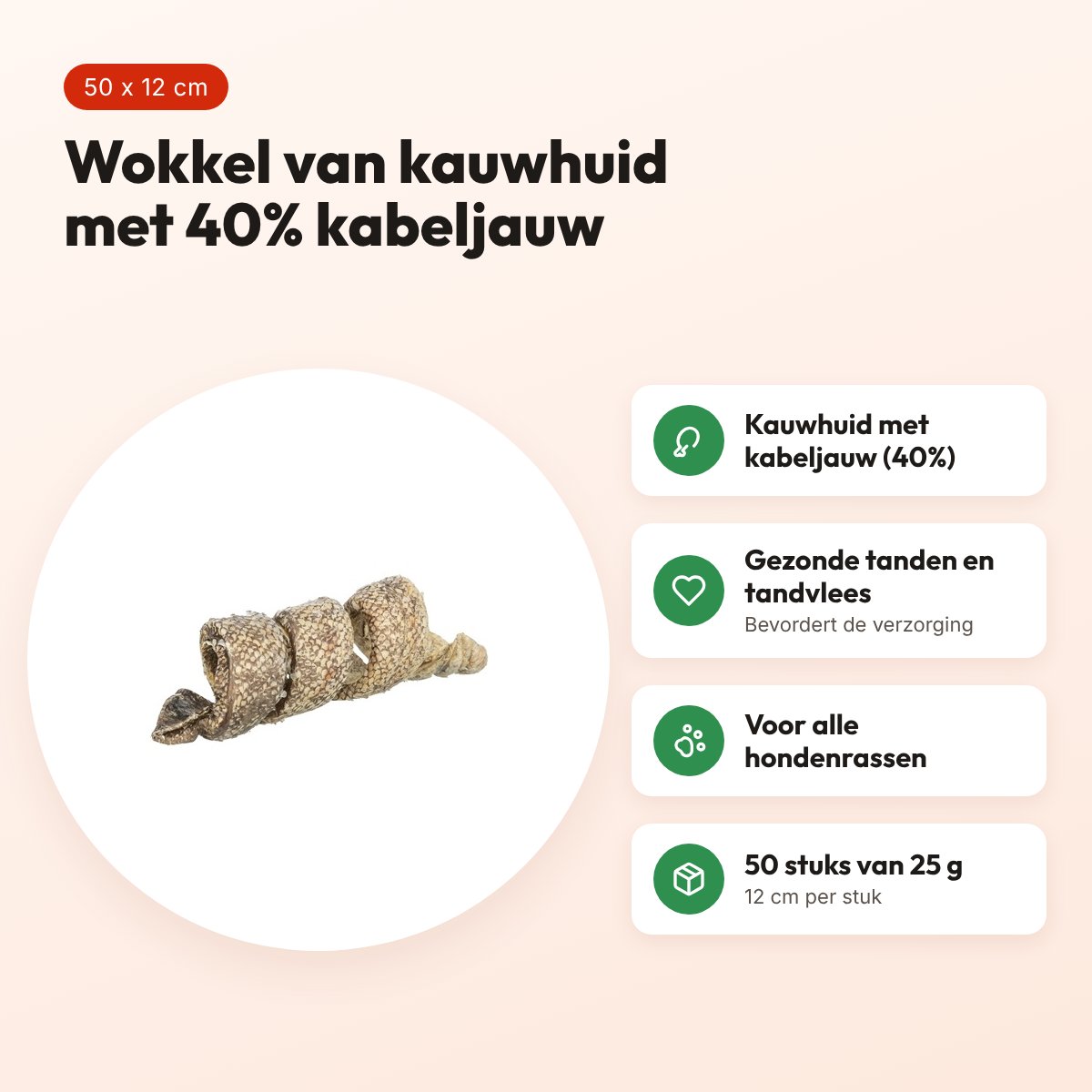 Trixie Denta Fun Curl wokkel met kabeljauw 12 cm – 25 g, 50 stuks – voordelen