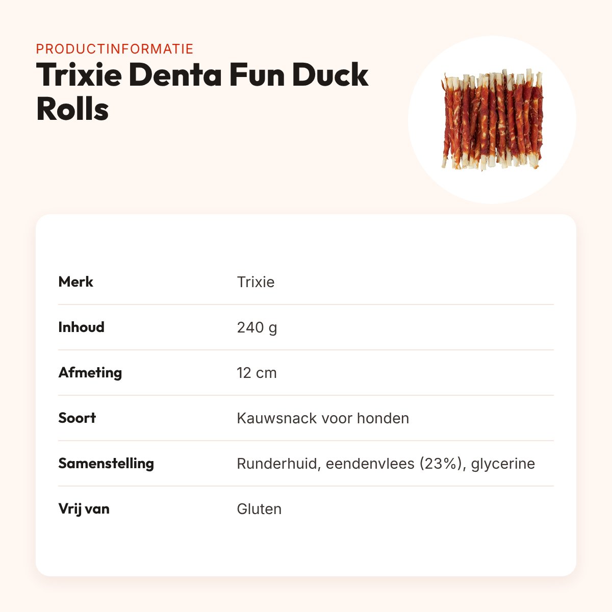 Trixie Denta Fun Duck Chewing Rolls 12 cm 240 g – voordeelzak – productinformatie