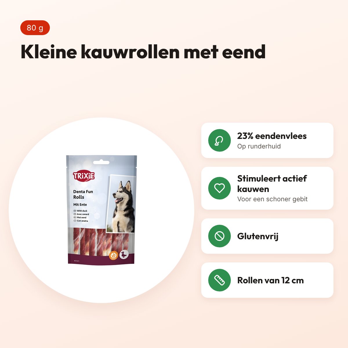 Trixie Denta Fun Duck Chewing Rolls 12 cm 80 g – kauwsnack eend – voordelen