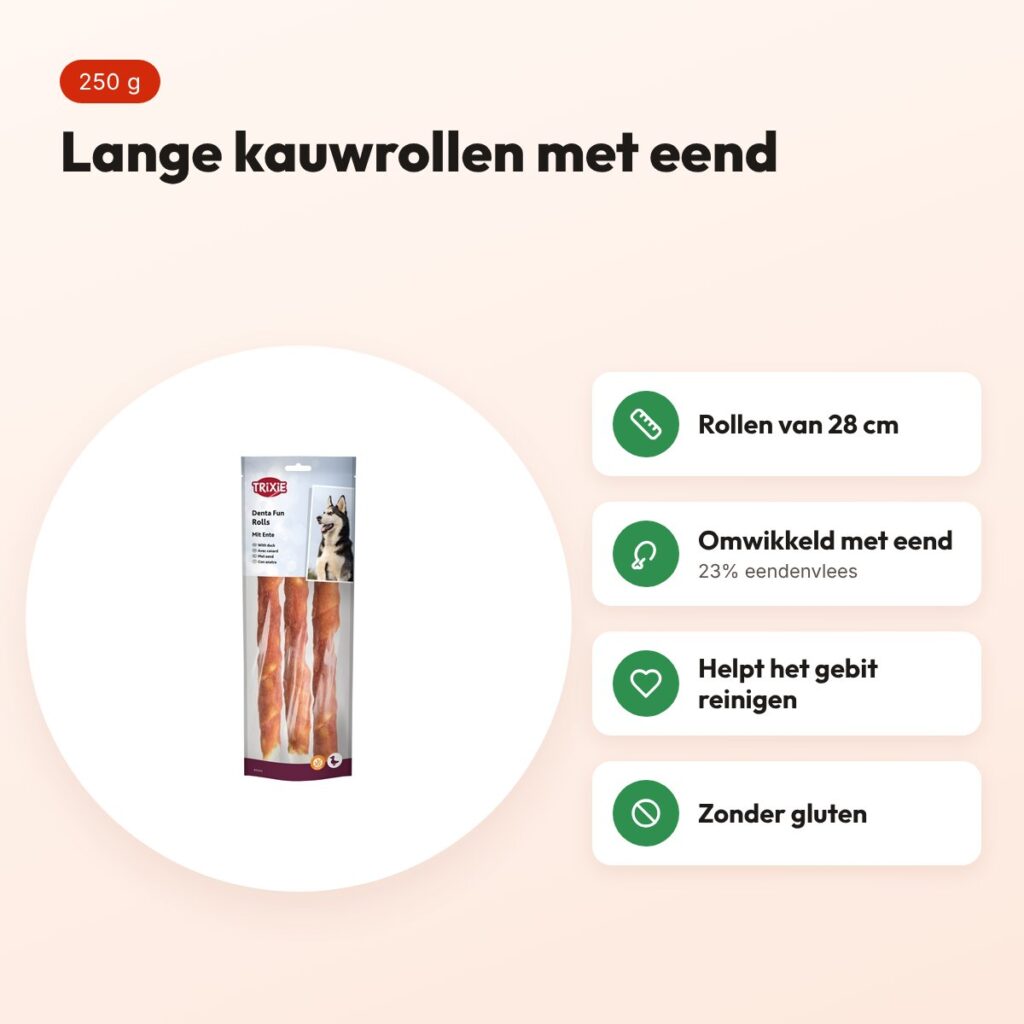 Trixie Denta Fun Duck Chewing Rolls 28 cm 250 g – lange kauwrollen – voordelen
